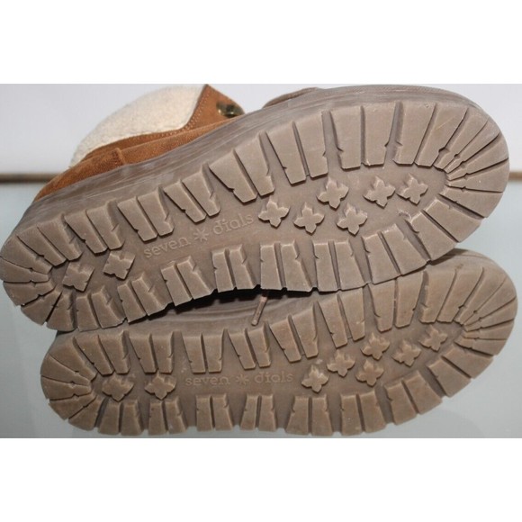 Womens Size 7M Seven Dials "Zenna" Lace Up Hiker Boots Brown Booties Fur Top - Picture 6 of 7